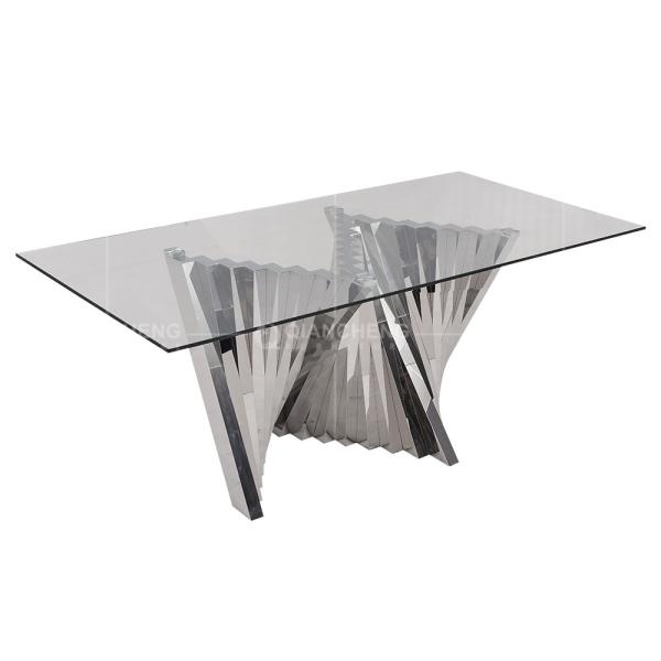 Rectangular 70 inch Minimalist Glass Dining Table Curve Polished Chrome SS Frame