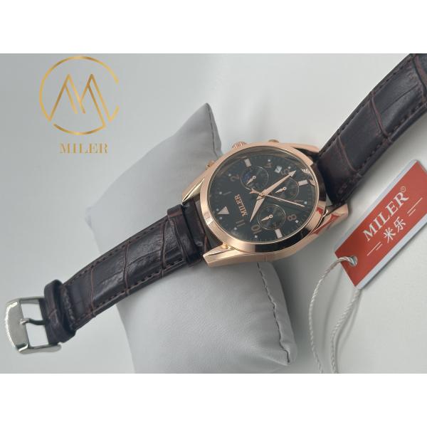 ML 666 Custom Logo Gift Watches Round Dial Black Leather Quartz Wristwatch