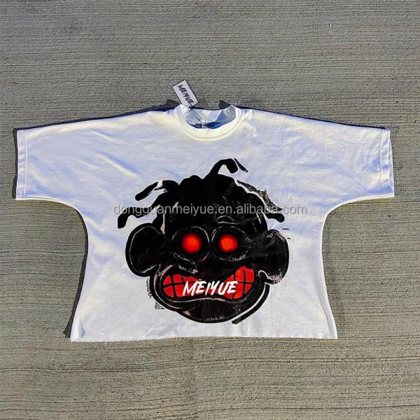 Custom Digital Print Tee Cropped Raw Hem Plus Size Mens Drop Shoulder Thick T Shirts Oversized Tshirt Heavy Cotton T Shirts