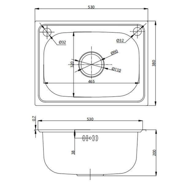 Undercounter Stainless Steel Bar Sink 530x380x200mm Single Bowl