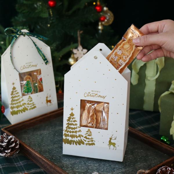 Christmas Window Gift Bag Treat Packaging Golden Tree Reindeer Designs Biscuit Nougat Visibility Window