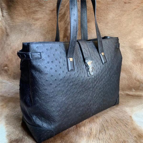 Authentic Real Ostrich Skin Businessmen Travel Duffle Purse Large Shoulder Bag Genuine Leather Male Top-handle Handbag