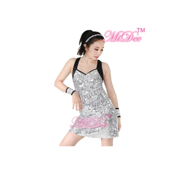 Camisole Full Silver Sequined A-line Latin Dress Dance Costume Women