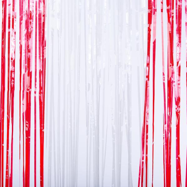 Colorful Macaron PET Red Tinsel Curtain Living Room Party Installation With Vibrant Patterns