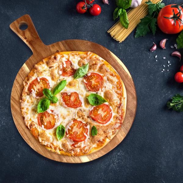 Acacia Wood Cutting Board With Handle Eco Friendly Cheese Bread Wooden Chopping Board Round Paddle