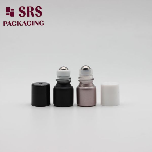 1ML 2ML Glass Bottle With Gold Cap Steel Ball Roll-On Bottle Perfume Roll-On Small Capacity Frosted Black Glass Bottle