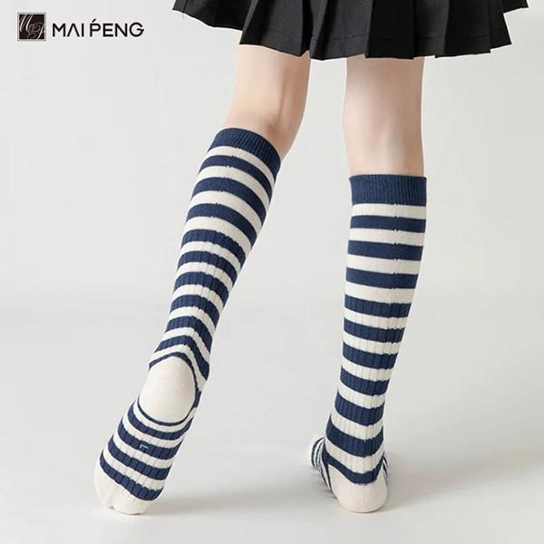 Winter Warm Knee High Socks Simple Striped Organic Cotton Baby Stockings
