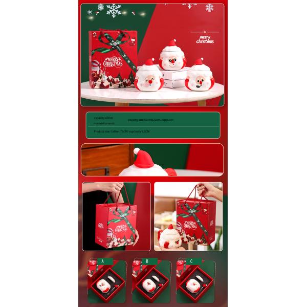 Christmas Occasion Coffee Mugs Custom Santa Cartoon Ceramic Mug with Lid Spoon Gift Set
