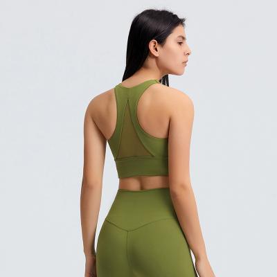 Sutiã Mesh Triangle Back de costura de nylon dos esportes das mulheres da ioga do colar de U
