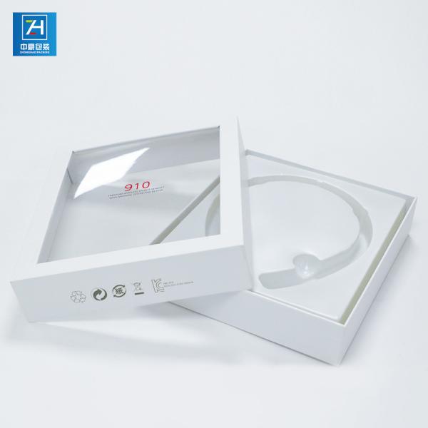 Embossing 0.3mm PVC Window Earphone Ivory Paper Boxes
