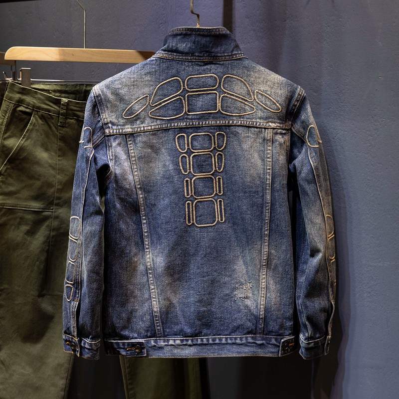 Single Breasted Blue Daily Long Sleeve biker jacket wholesale Polyester 19% Urban Fashion Custom (528)