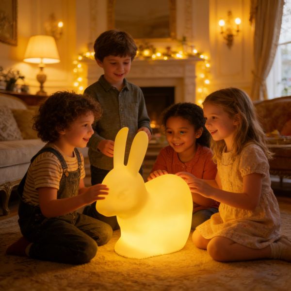 Kids LED Rabbit Chair Night Light – Bunny Seat Lamp for Indoor Playrooms, Bedroom Decor and Outdoor Garden Lighting