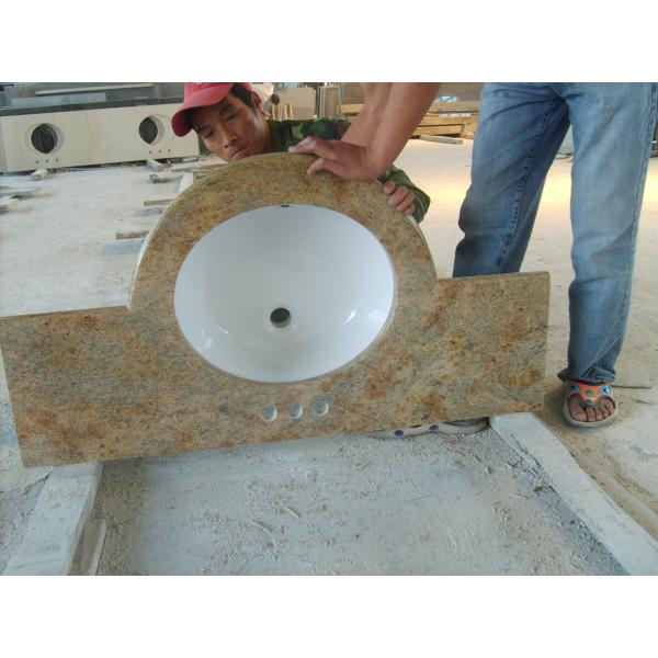 Yellow Beige Honed Granite Countertops , Granite Stone Kitchen Countertops