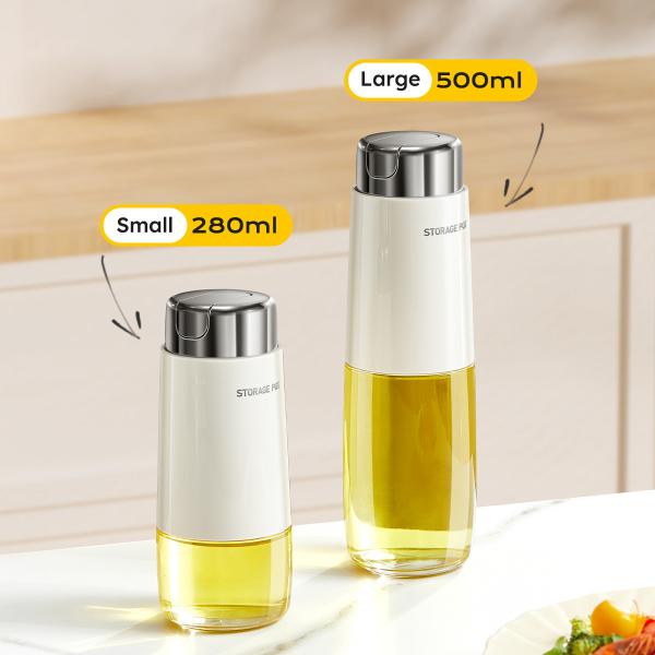280ml 500ml Kitchen Glass Auto Flip Oil Dispenser Cooking Leakproof No Drip Stainless Steel Cap Oil Container Soy Sauce Bottle