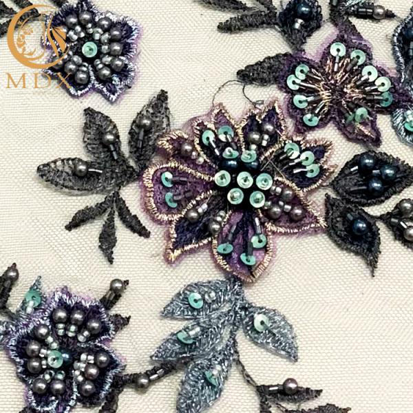 Мода связала ткань шнурка вышивки 3D с шариками Applique украшение