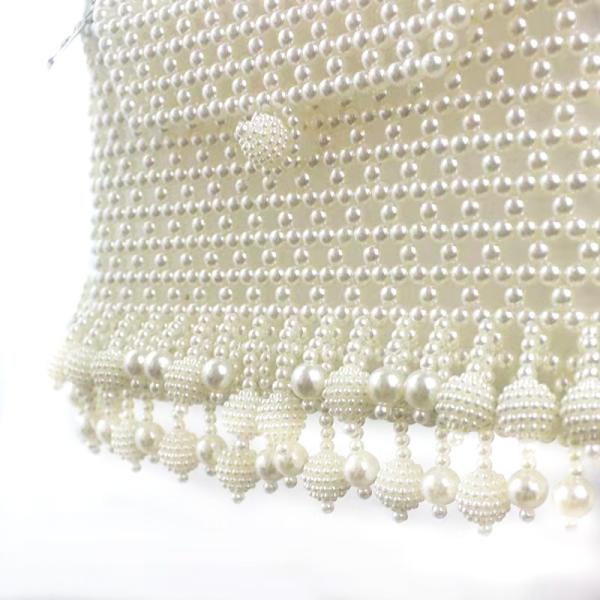 Women 6mm Pearl Hand Bags , White Woven Bead Bag Hand weaving OEM