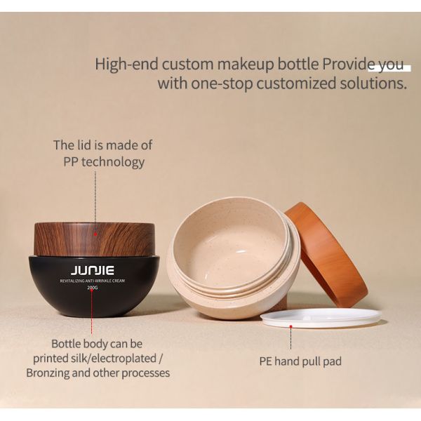 200g Plastic PP Coffee Skin Care Cream Body Scrub Jar Wooden Double-wall Sphere Jars Cream Container