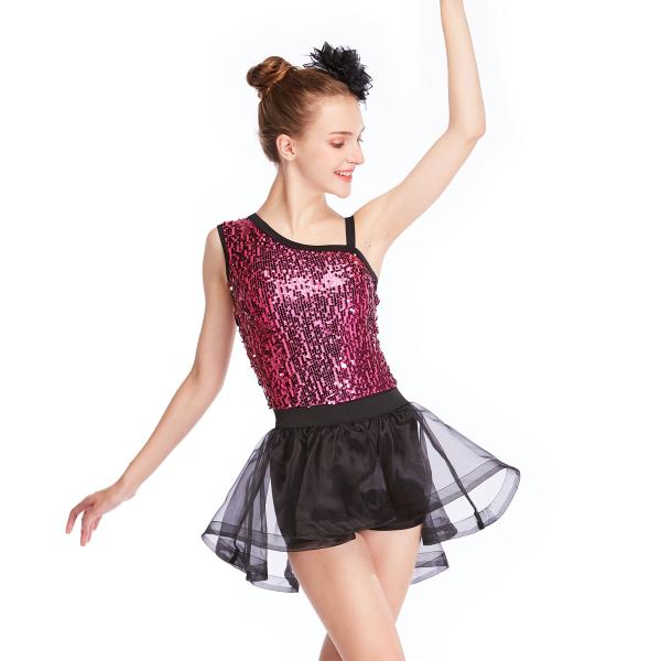 Asymmetrical Neck Sequined Leotard Ballet Dance Costumes High-Low Tutu Dance Clothes