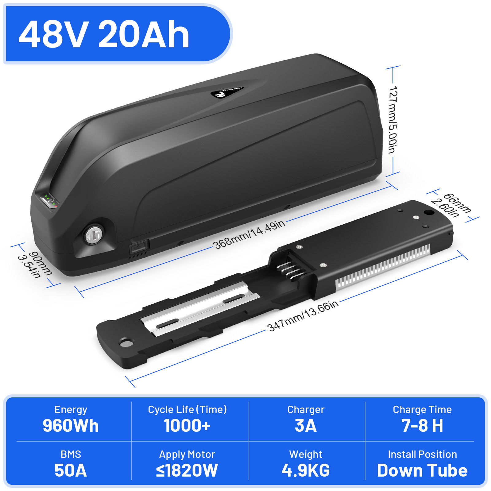 Custom 48V 20Ah Hailong Ebike Battery for 1000W Motor with Customizable Options