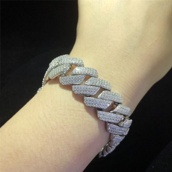 Prata congelada Vvs do bracelete de corrente 925 de Miami Moissanite Cuban Link para Joia Empresa