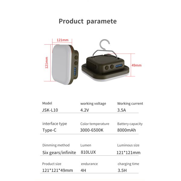 USB C USB A Interface 810 Lm Lumens Mobile Battery Dimming Lighting Lamp Suitable for Outdoor Camping Hiking Travelling