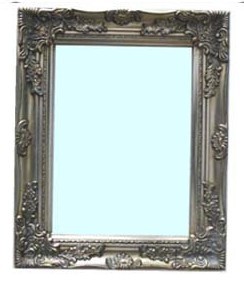 antique silver wood framed wall mirror