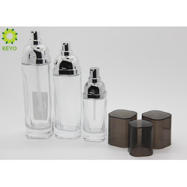 100ml Square Shaped Clear Empty Lotion Bottles With Pump , Glass Cosmetic Package
