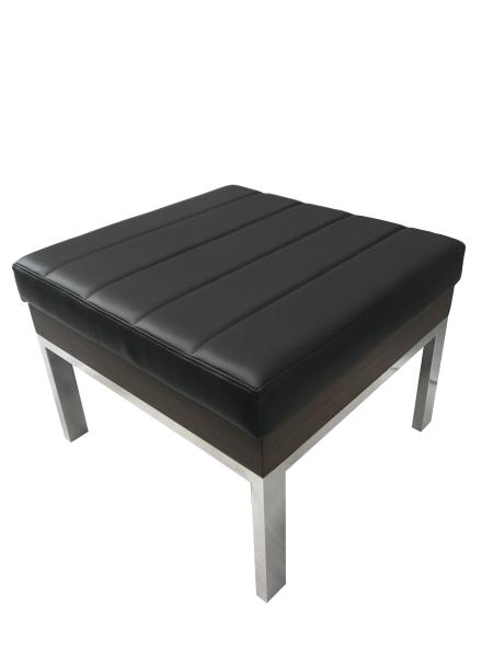 Polished stainless steel base with black vinyl upholstery top square ottoman,bench for hotel bedroom&living room seating