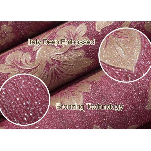 Waterproof Vinyl Wall Covering / Red Home Decorating Wallpaper For Promotion, 0.53*10m