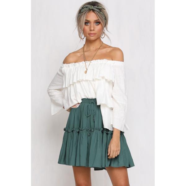 Womens Tops Blouses 2018 Off Shoulder Ruffle Top In White