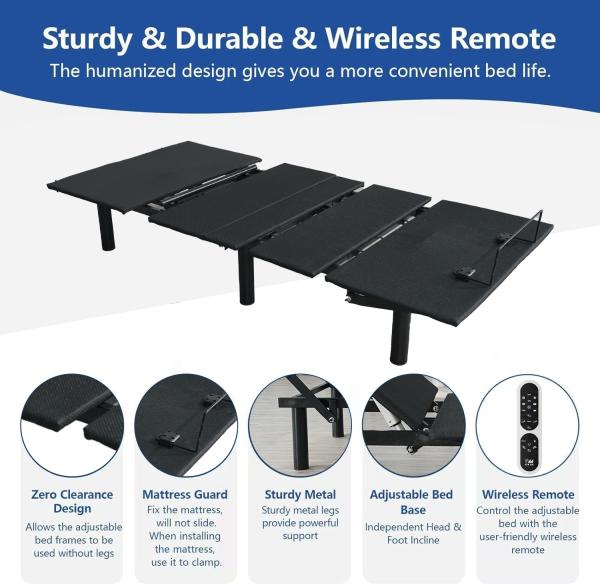 3 Level Intensity Levels Electric Adjustable Beds Customized With LED Underbed Lighting