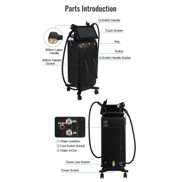 2 In 1 808nm Diode Laser Pico Tattoo Removal Machine Skin Rejuvenation