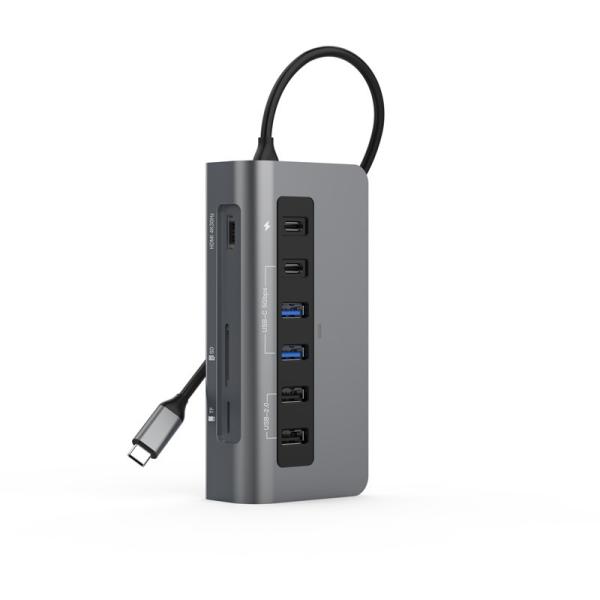Aluminum 9 Port USB Hub Docking Station USB C 3.2 Gen 1 5Gbps