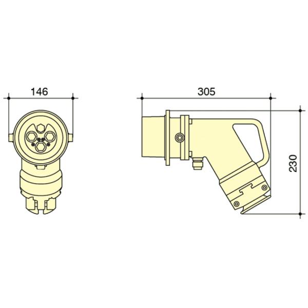 PowerSyntax Shore Power Высокоточный промышленный женский розетка угловой тип 4P 250A 400V IP67 Часть No MB250A-BS-B