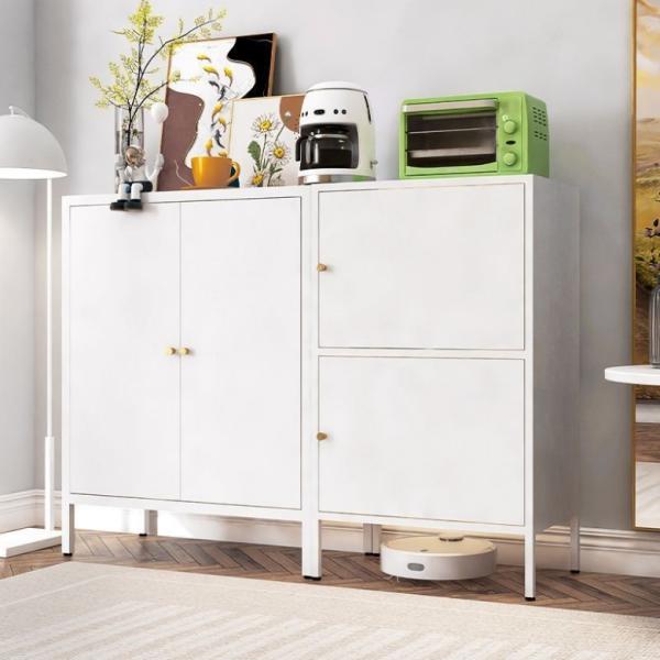2-Door Metal Locker Style Accent Storage Cabinet Living Room Cabinets Reinforced Glass Doors Adjustable Shelving Home Furniture