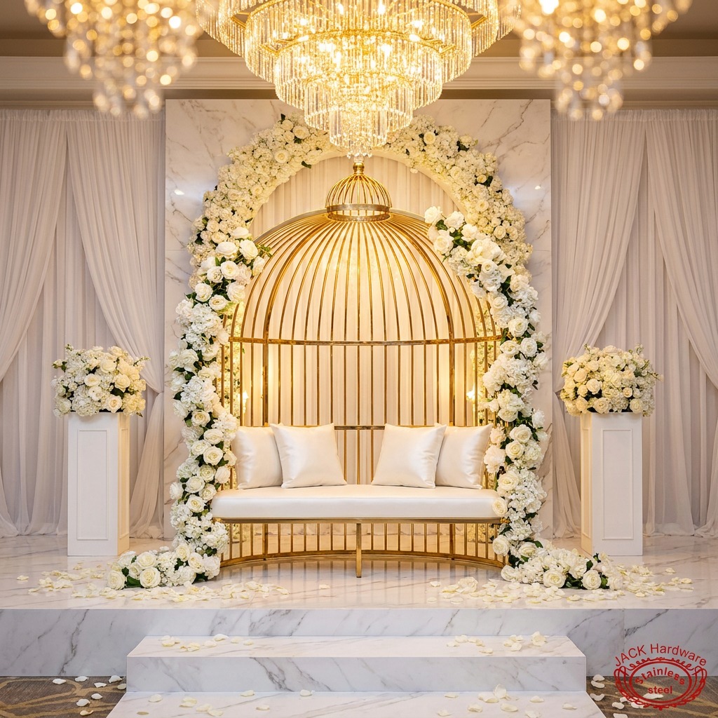 WENDING Gold Arch Birdcage Double Loveseat – Wedding Bride & Groom Sweetheart Sofa