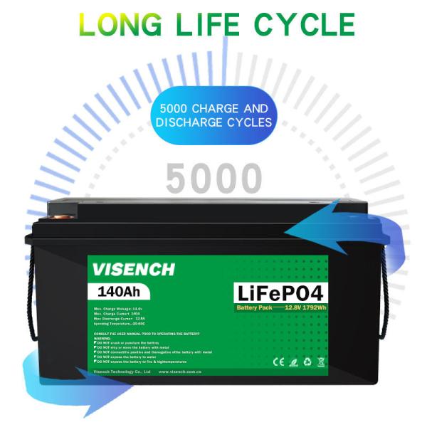 Armazenamento de energia Visench 12V 140Ah RV Bateria de lítio ferro fosfato 12V Lifepo4 Bateria