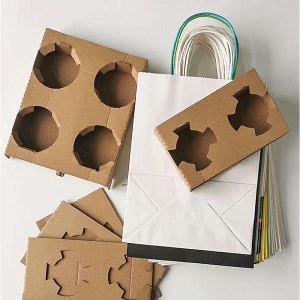 Disposable Cup Holder for Hot or Cold Drinks 2cups 4 Cups Drink Carrier with Handle Kraft Paperboard Coffee Cup Holder