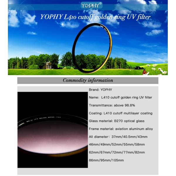 DSLR Lens UV Filter Gold Ring Aluminum Alloy Frame Optical Glass UV Filters for DSLR Camera