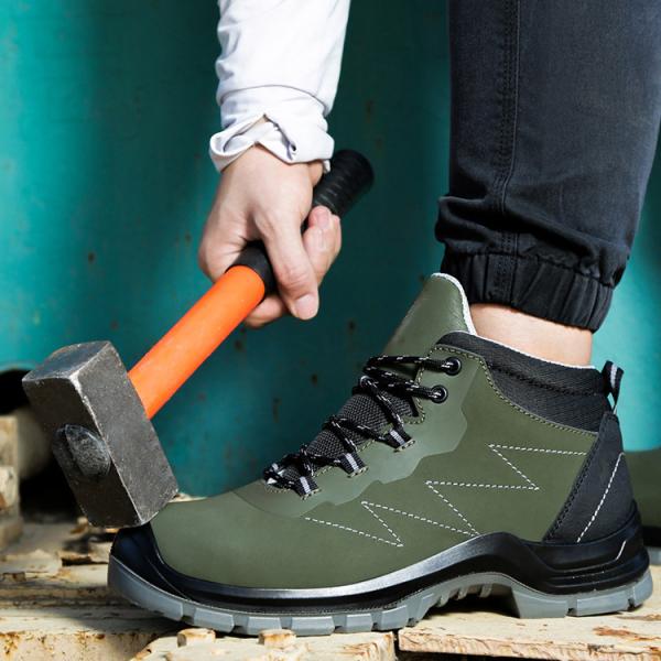 Botas de trabajo de seguridad OEM de cuero genuino, botas de seguridad, antiestáticas, con placa de acero, entresuela, zapatos de trabajo, suela de PU, zapatos de seguridad