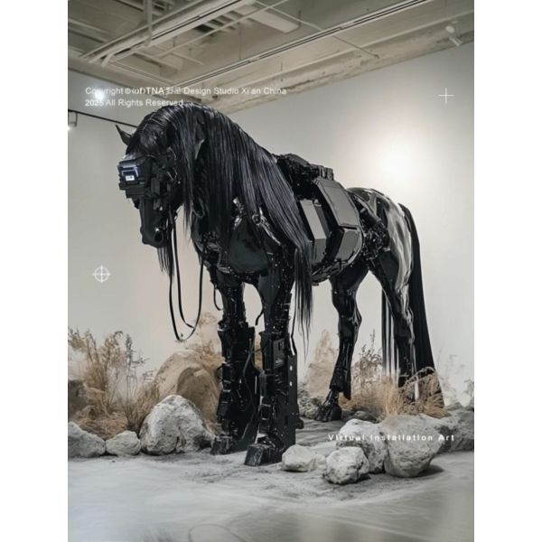 Silicon Genesis Cyber Steed -  Horse Sculpture& Electronic Element Saddle  Art for Avant-Garde Retail & Architectural Spaces