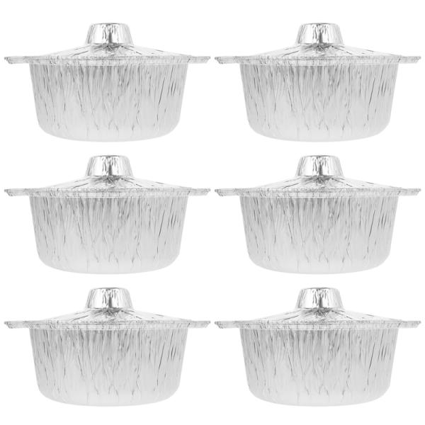 1100Ml 6Pcs Round Tinfoil Pots for Baking Aluminum Foil Pie Pans Lids Disposable Tin Pot