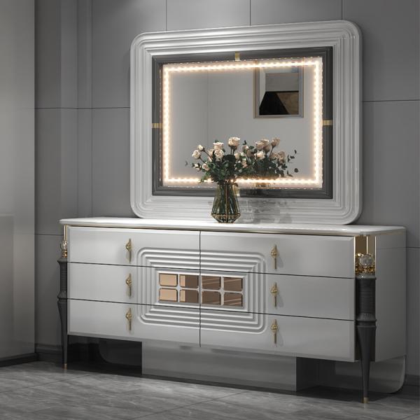 High Quality Modern Double Wooden Frame King Size Bed Wood Lighted Headboard Master Room Luxury Full Bedroom Furniture Set