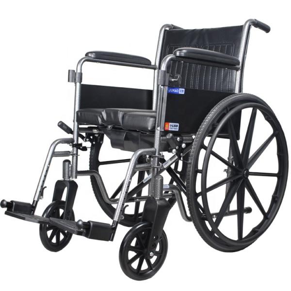 W365 New Good Design Commode Manual Wheelchair Rehabilitation Therapy Supplies Plastic 8 Front 24 Inches Rear Steel Bla