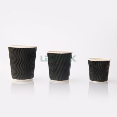 disposable ripple wall coffee paper cup for hot drink PE coated paper cup with lids 8oz 10oz 12oz 16oz can be customized