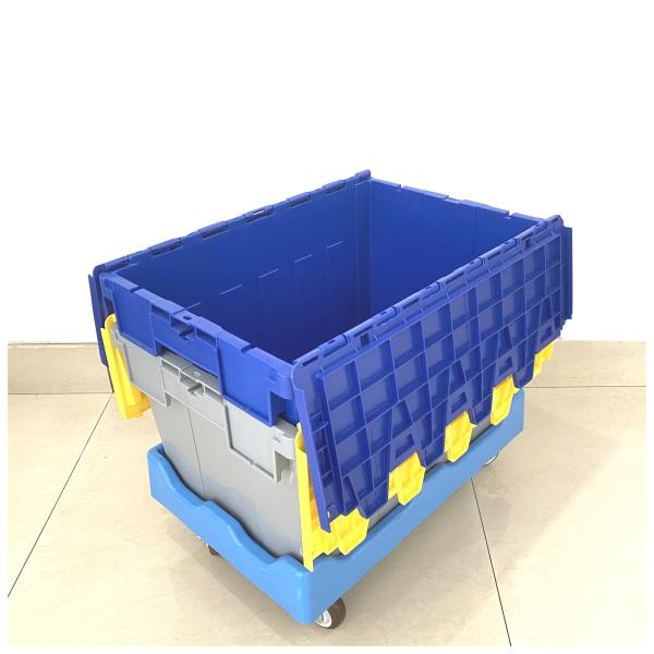Custom Order Attached Lid Container Plastic Moving Storage Box With Lock Lid Tote Crate