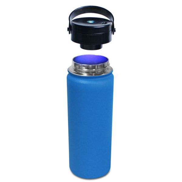 Bouteilles d'eau d'entraînement isolées à large ouverture en acier inoxydable avec stérilisation UV, couleur grise, poignée de transport et volume personnalisé de 500 ml, parfaites pour les sports de plein air