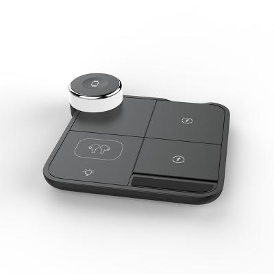 4 em 1 carregador sem fio dobrável: Qi Standard, carregamento de telefone / relógio / fone de ouvido, luzes coloridas
