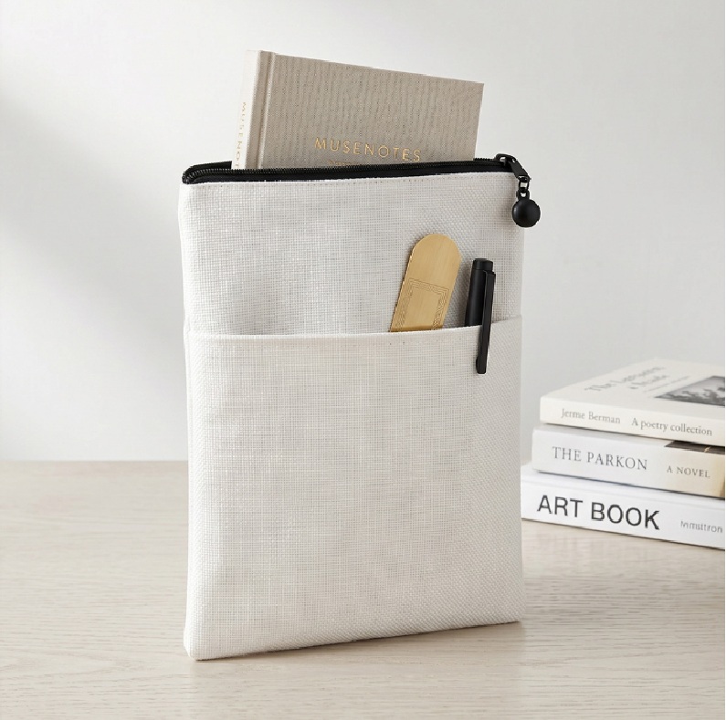 Double-Sided Blank Sublimation Cotton Linen Book Cover Custom Protective Dustproof Book Bag Storage Bag With Zipper
