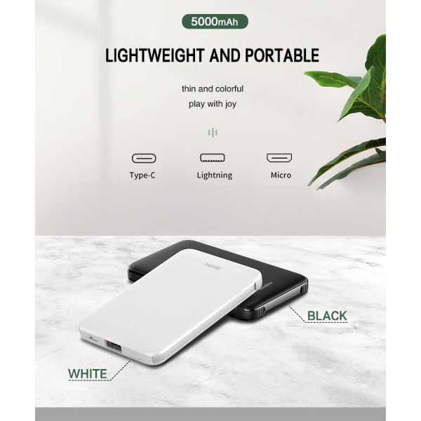 Portable Power Bank With Lighting/Type-C Cables 5000mah Utral-thin And Small Size Power Supply